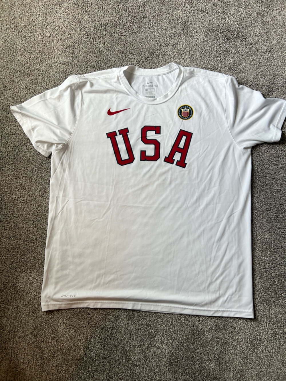 Nike White Tee with Red USA Lettering and Crest